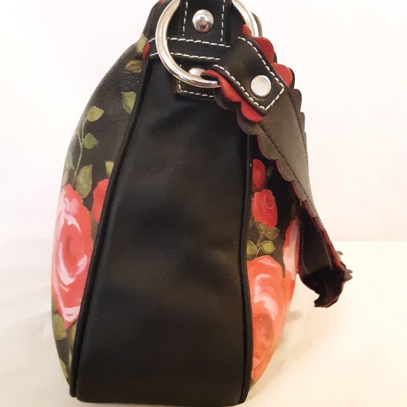 Vintage Isabella Fiore Black Rose Floral Purse Lowest Price - Picture 3 of 9
